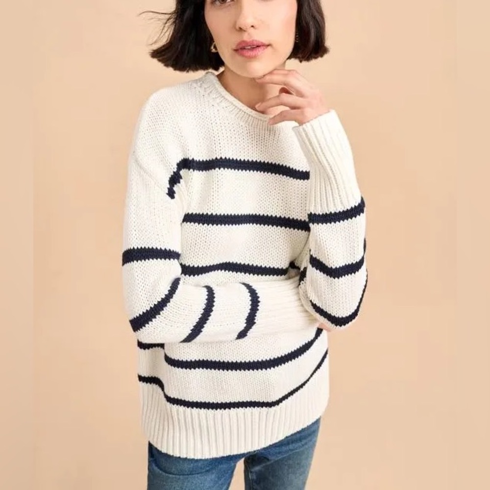 La Ligne Marina Cream and Navy Striped Crewneck Sweater